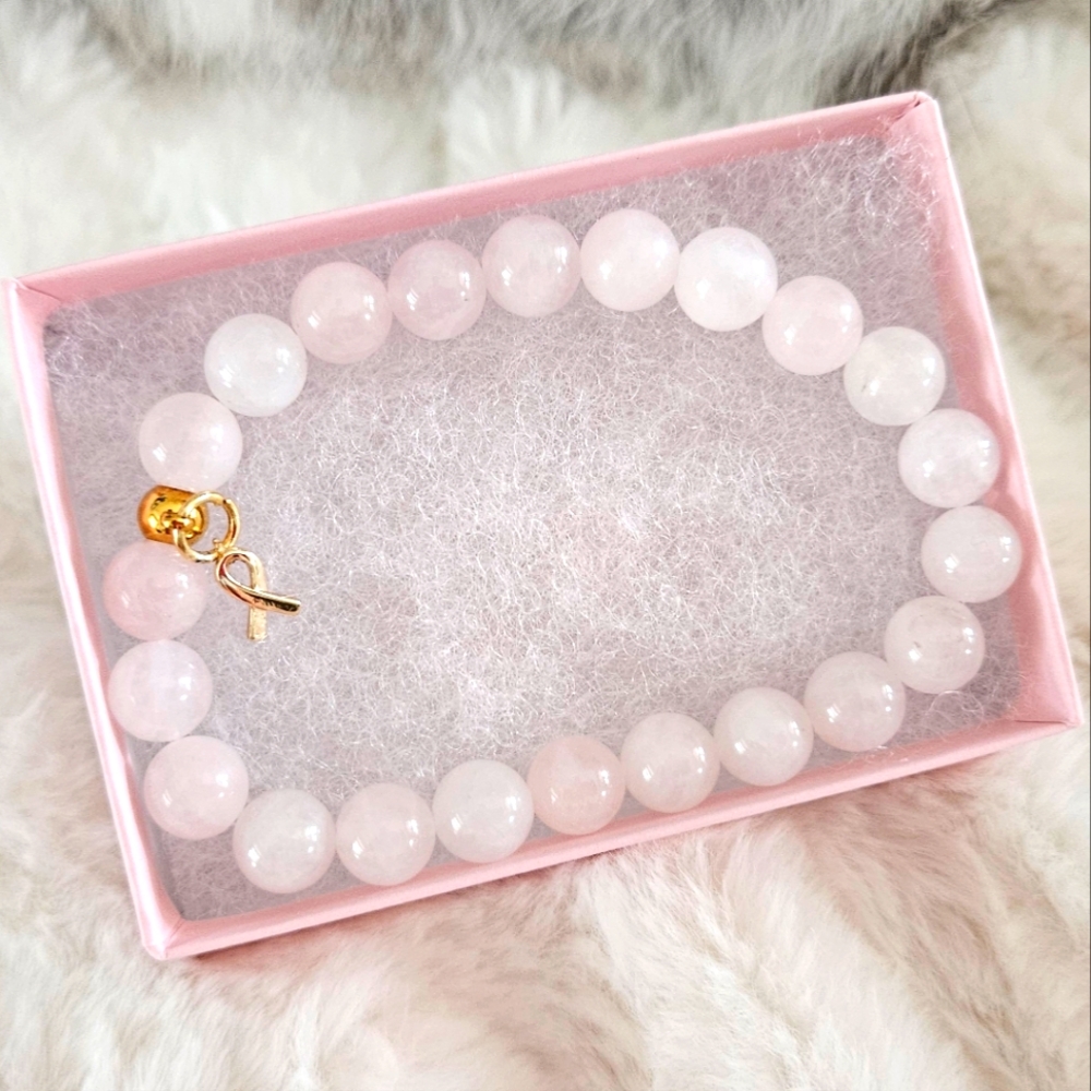 🎗️🎀 Pink Beaded Breast Cancer Awareness Bracelet